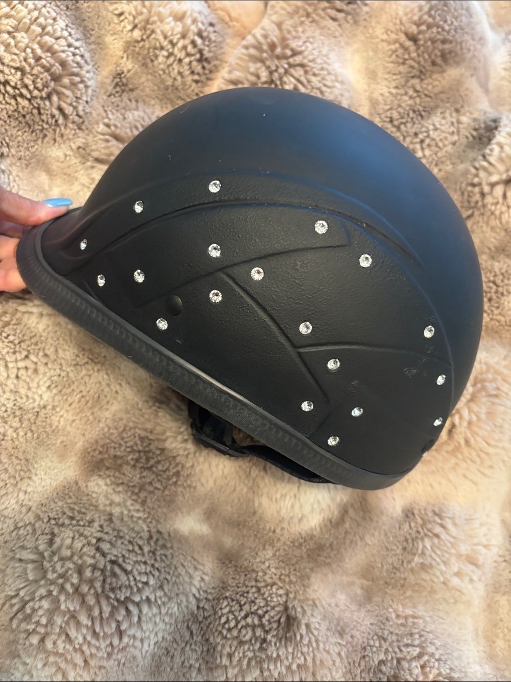 Black Decorative Riding Helmet with Crystal Accents